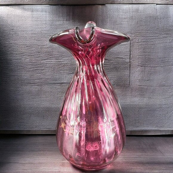 Vintage Rossi Glass Cranberry Pitcher Carafe Hand Blown Canadian Glass VTG - Picture 2 of 16